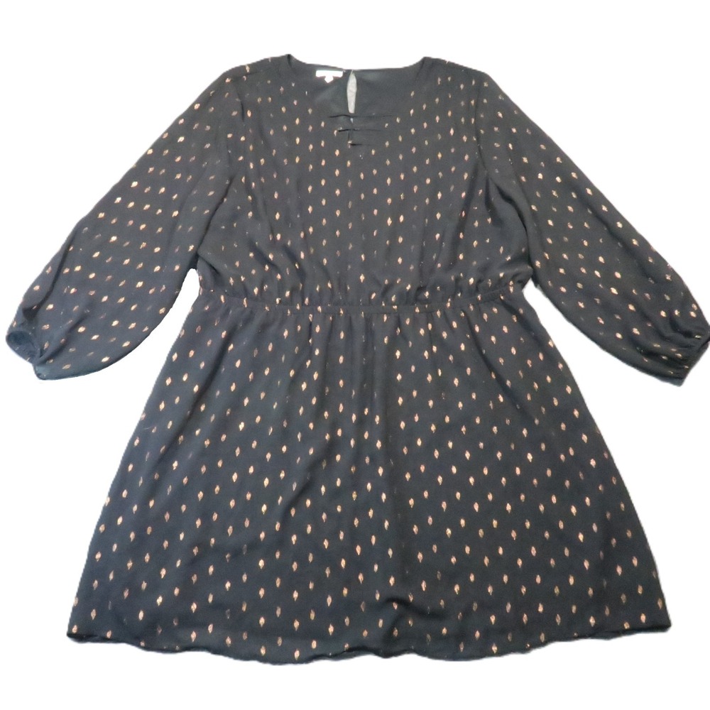 Maurices Foil Dot Dress 2X Black Gold Metallic Strappy Neck Sheer Whimsigoth - Picture 1 of 11